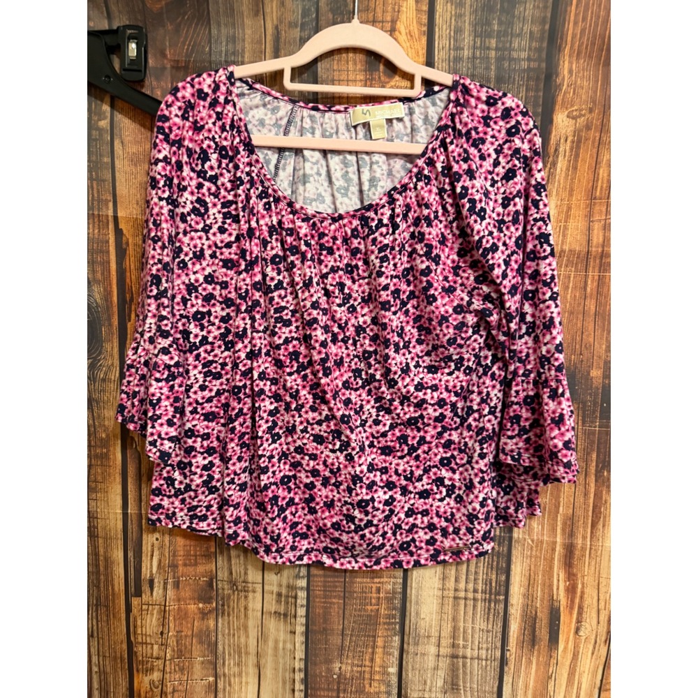 Michael Michael Kors Pink Navy Floral Bell Sleeve Blouse XL